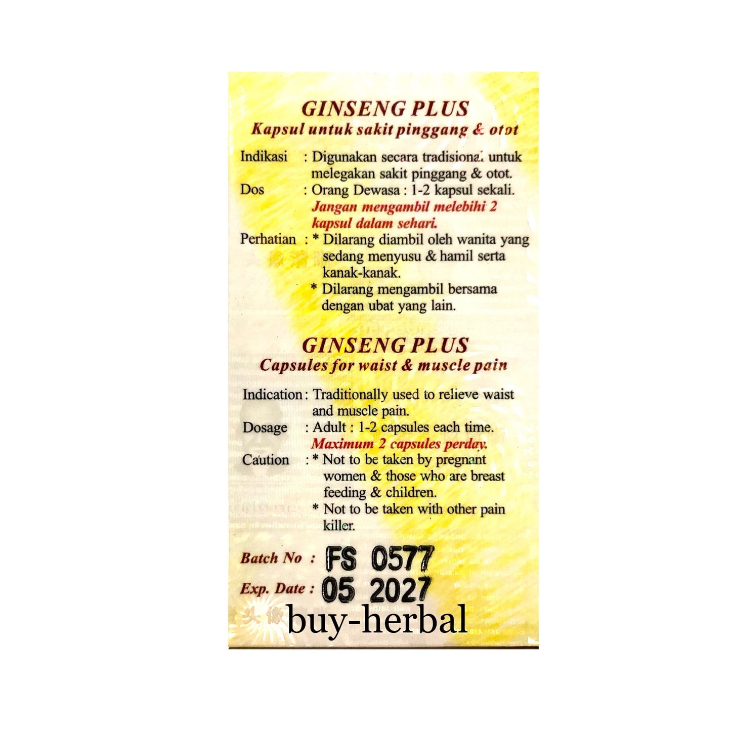 Ginseng Plus Feng Shi Wan (Relief for Rhuematism, Gout, Arthritis)